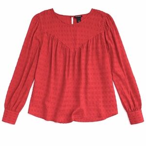Wrangler Retro Red Textured Blouse Size M Long Sleeve Western Top
